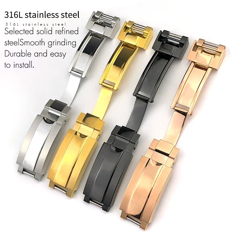 316L 9mm Stainless Steel Glide Lock Folding Buckle for Rolex submariner Daytona GMT Bracelets Sliding Lock Deployment Clasp