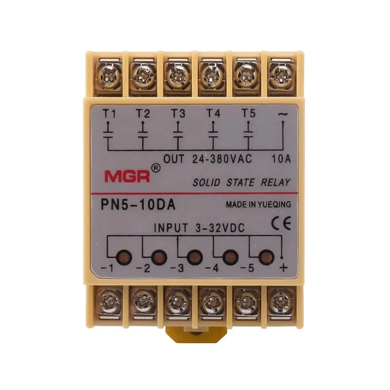 MGR ST5-5DD PN5-10DA SSR Single Phase 5 Channels 5 Group SSR Solid State Relay DC/AC Control 5A 10A