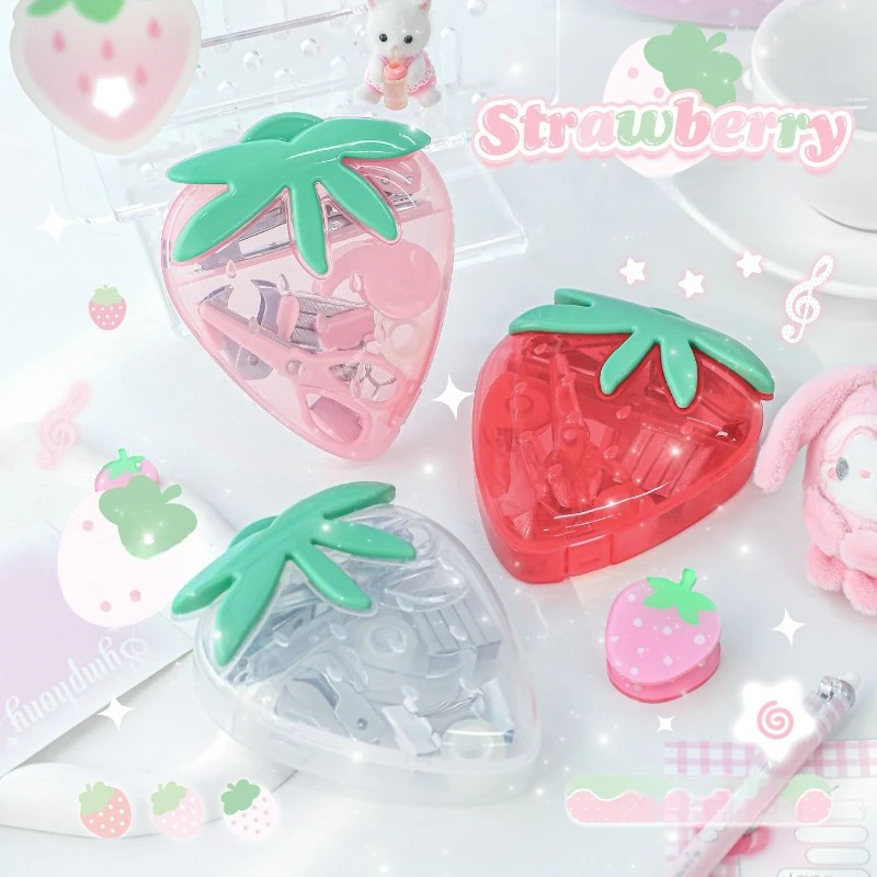 Strawberry Stationery Set High Appearance Level Office Tool Kit with Stapler Storage Case Multi-functional Desktop Organizer Kit