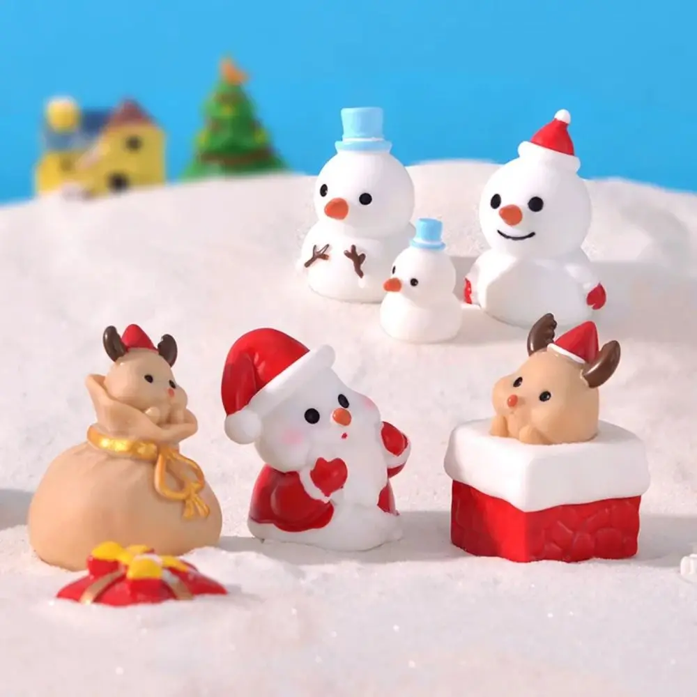 Kerst Miniatuur Beeldjes Santa Claus Slee Rendieren Cadeau Sneeuwpop Handgemaakte Sprookjesachtige Tuin Decor Sneeuw Landschap Model