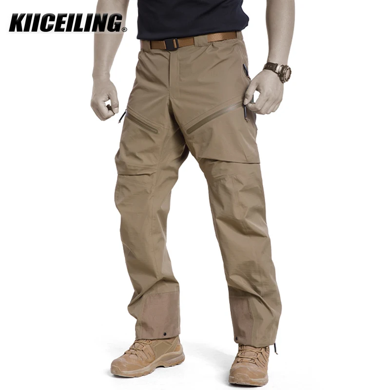 KIICEILING K2 Cargo Pants Men, Waterproof Pants Joggers Multiple Pockets Taped-seam Side Zipper Streetwear Men Clothing