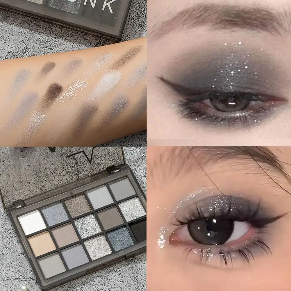 Paleta de sombras de ojos de 15 colores, paleta ahumada negra, sombra de ojos brillante pigmentada mate, maquillaje impermeable, alto B1C2