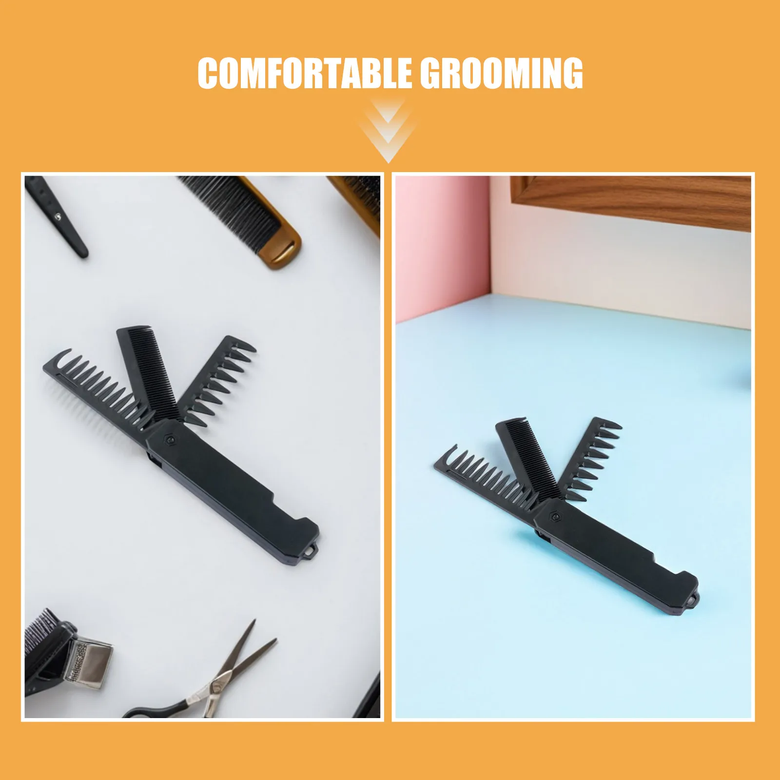 2Pcs Mens Folding Hair Comb Portable Pocket Size 3-in-1 Texture Styling Comb Beard Grooming Travel Compact Oil Hair Tool