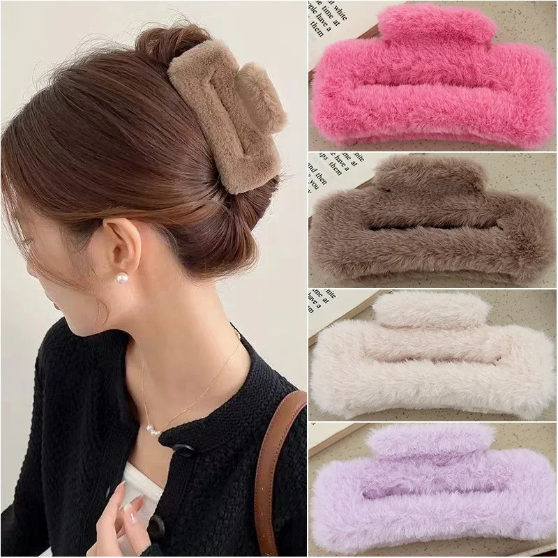 

Winter Plush Hair Claw Elegant Acrylic Hairpins Faux Fur Hair Clip Barrette Crab Headwear for Women Girls Hair Accessories