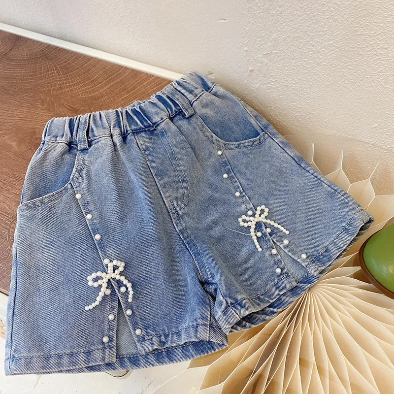 

New Summer Kids Short Denim Shorts For Girls Fashion Girl Short Princess Jeans Children Pants Girls Shorts Flower Girls Clothing