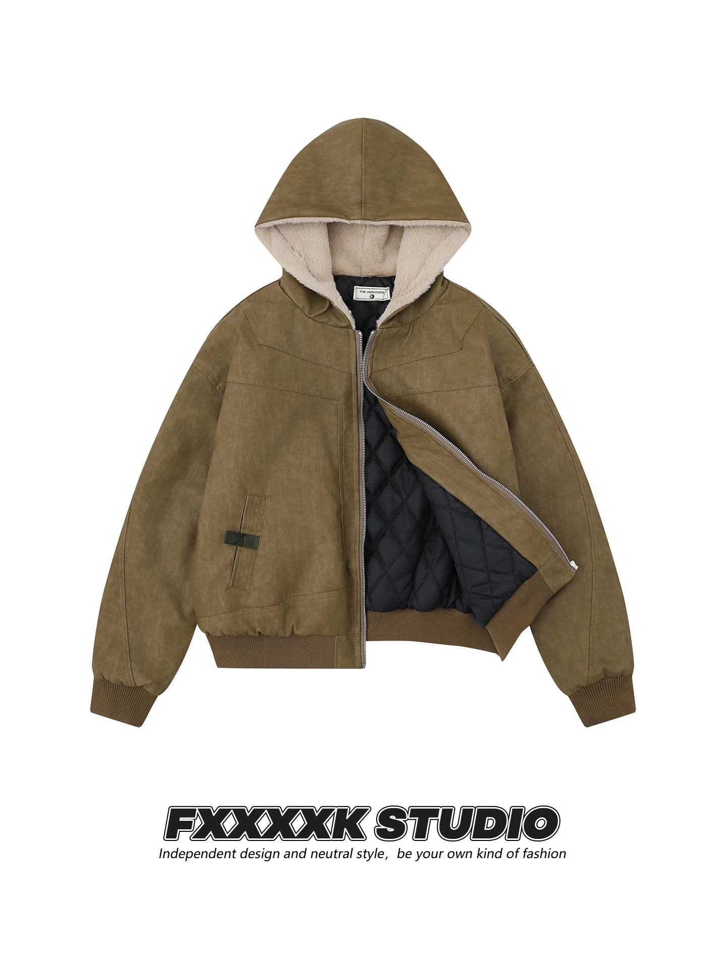 

FXK Original American Retro Deconstructed Fce Lined Thiened Autumn Winter Jaet Hooded ex Trendy Brand Youth Casual