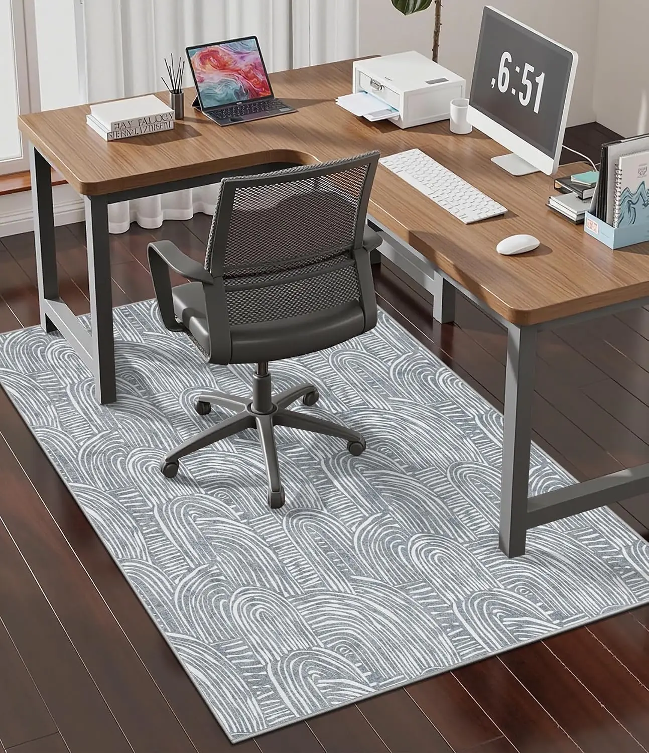Office Chair Mat Jigsaw Geometric Pattern Desk Floor Protector for Hardwood Floors Non-Slip Backing Living Room