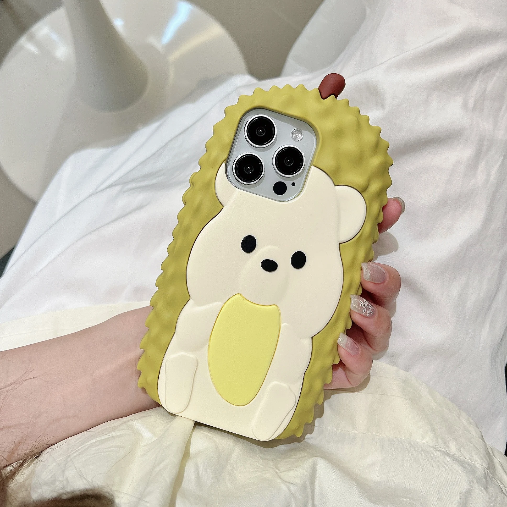 Suitable for Apple iPhone 14promax 3D Durian Bear iPhone 13 Silicone Soft Case iPhone 13 15 Pro Cartoon New Fall Protection Case