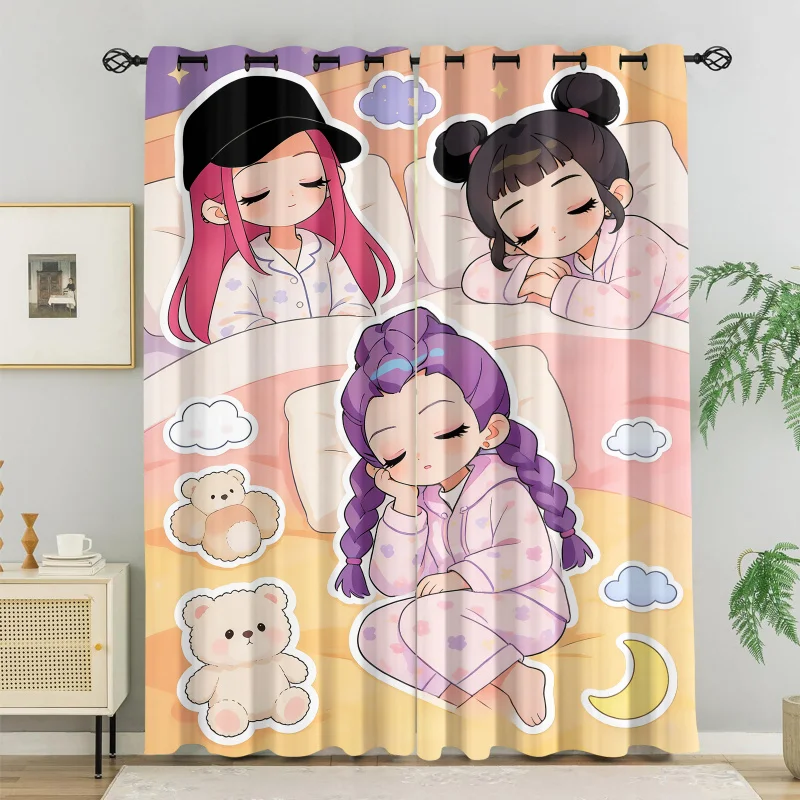 2pcs Hasbro Kpop Curtains Light Blocking Blackout Thermal Insulated Pajama Bear Cartoon Window Drapes for Teens Room Decor