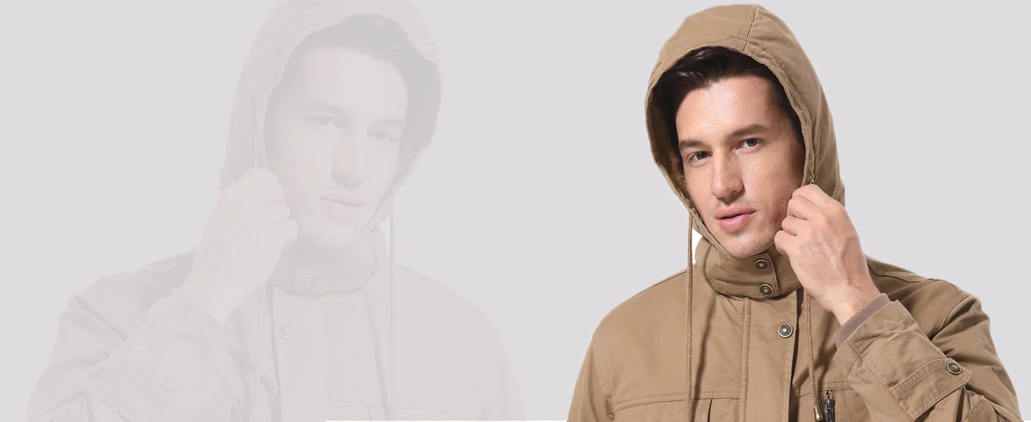 MAGCOMSEN Winter Jacket Men's Cotton Cargo Jacket Fleece Lined Thicken Work Coat Warm Parka Coat Detachable Hood Snow Ski Jacket