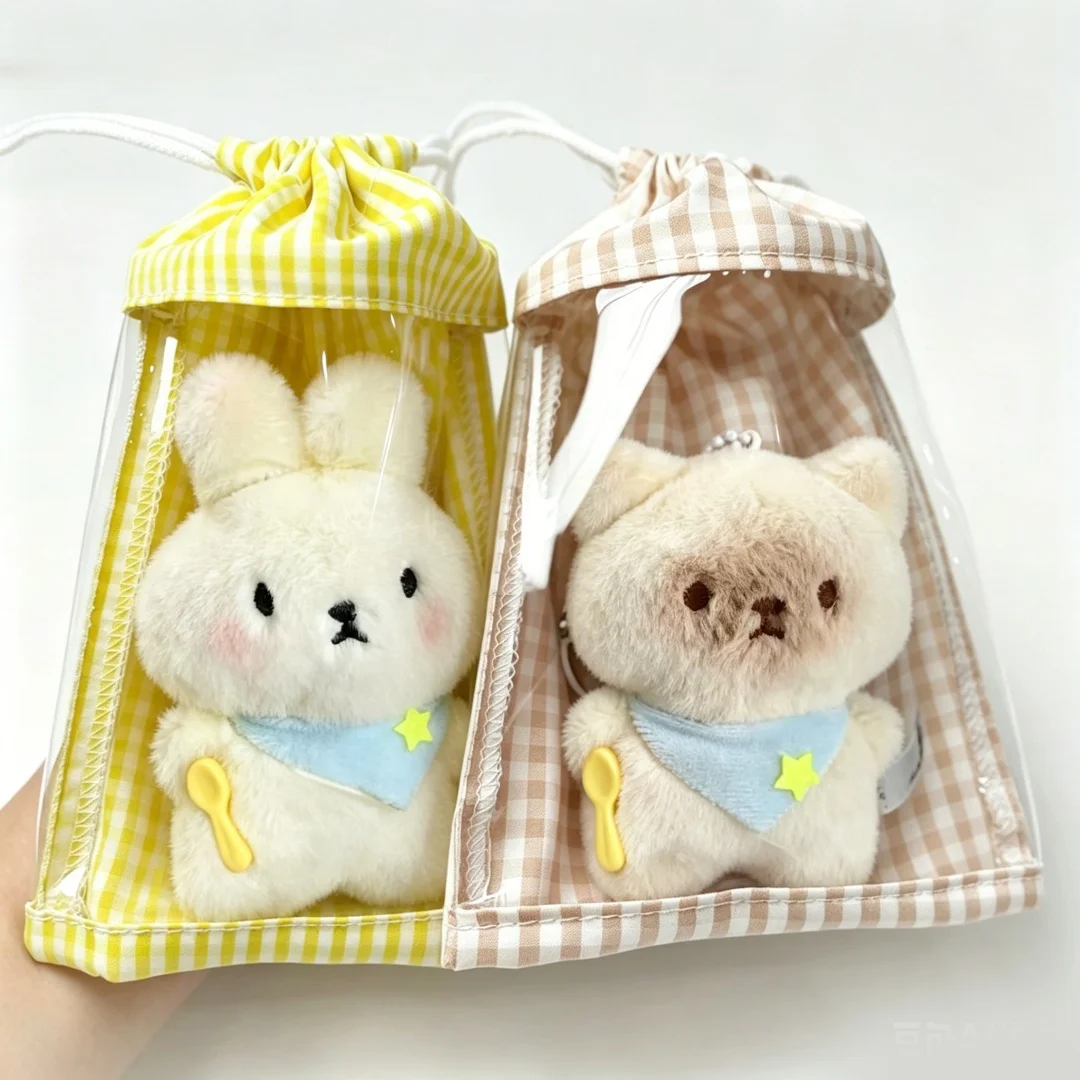 Plush toy display bag, visible grid fabric drawstring storage bag, dustproof protective cover, suitable for storing plush dolls, portable outdoor carrying bag, plush toy display and storage bag, gift