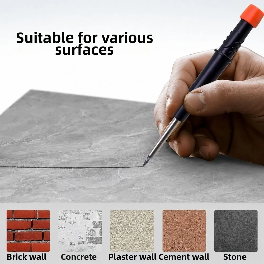 Plastic Carpenter Pencil Built-In Sharpener Non-Slip Grip Woodworking Marker Pen Leads Colored Leads Deep Hole Pencil