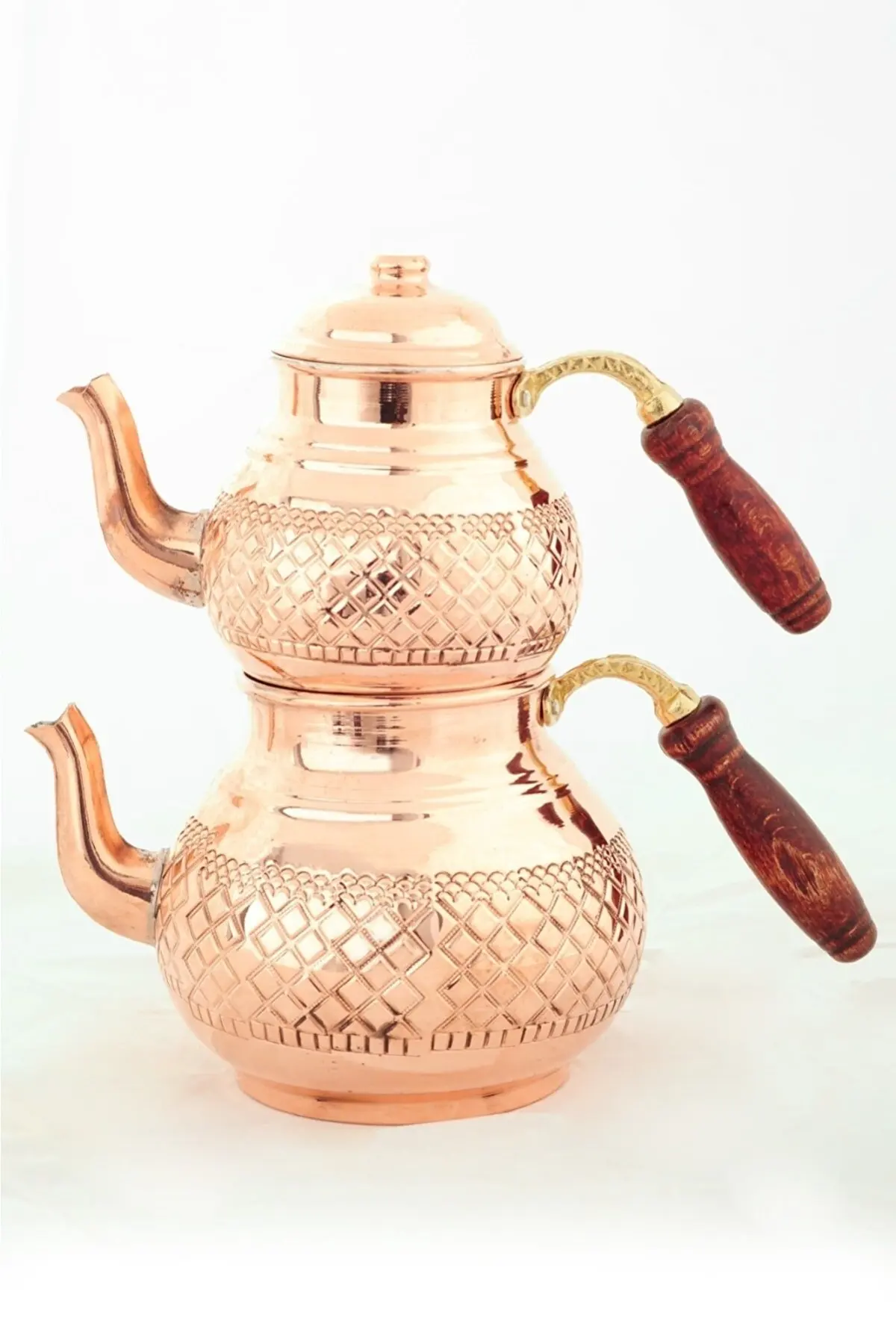 Copper Tea Infuser , 3 Pieces Copper Pan Decorative Craft Wooden Handle Heat Resistant Teapot