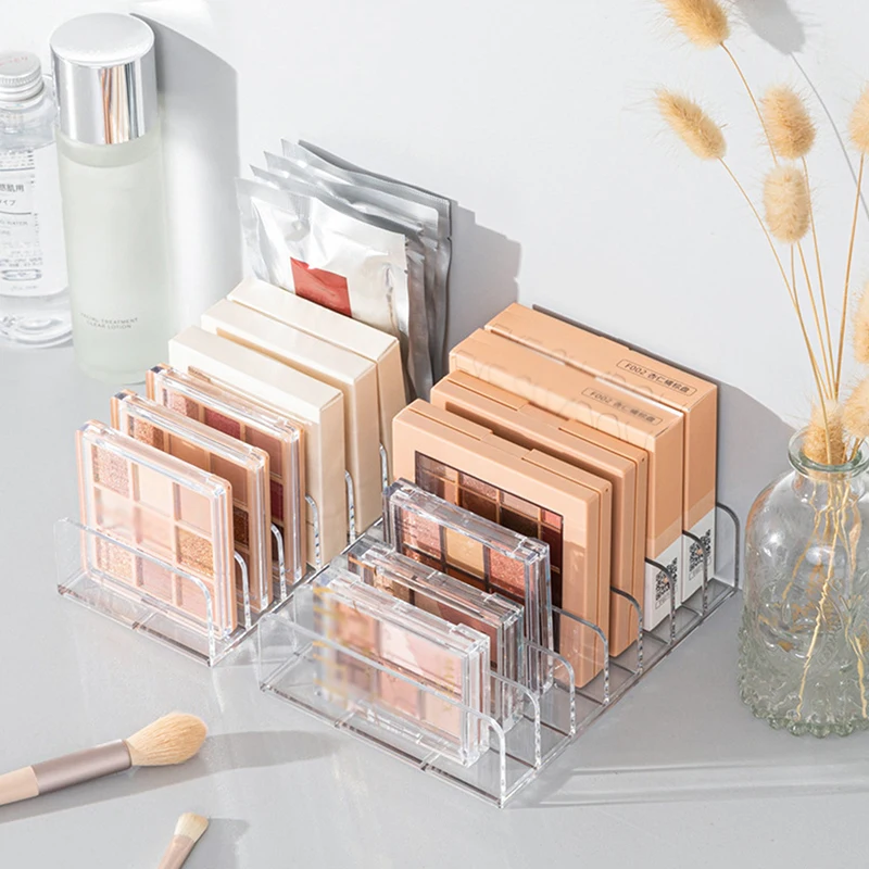 7-Compartment Transparent Makeup Organizer for Eyeshadow Palette and Cosmetics, Vanity Table and Bathroom Countertop Storage Box