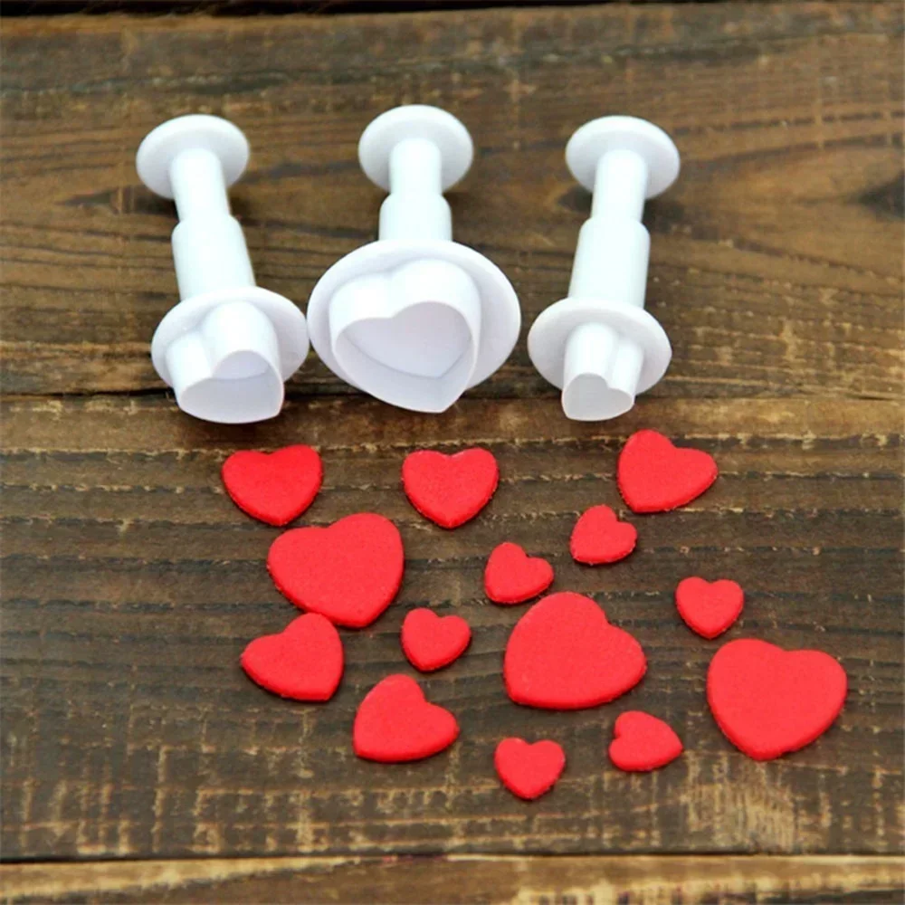 Love Heart Shape DIY Mold Fondant Cake Cookie Cutter Embossed Ejector Stamp Plunger Mold Kitchen Baking Cake Decorating Tools