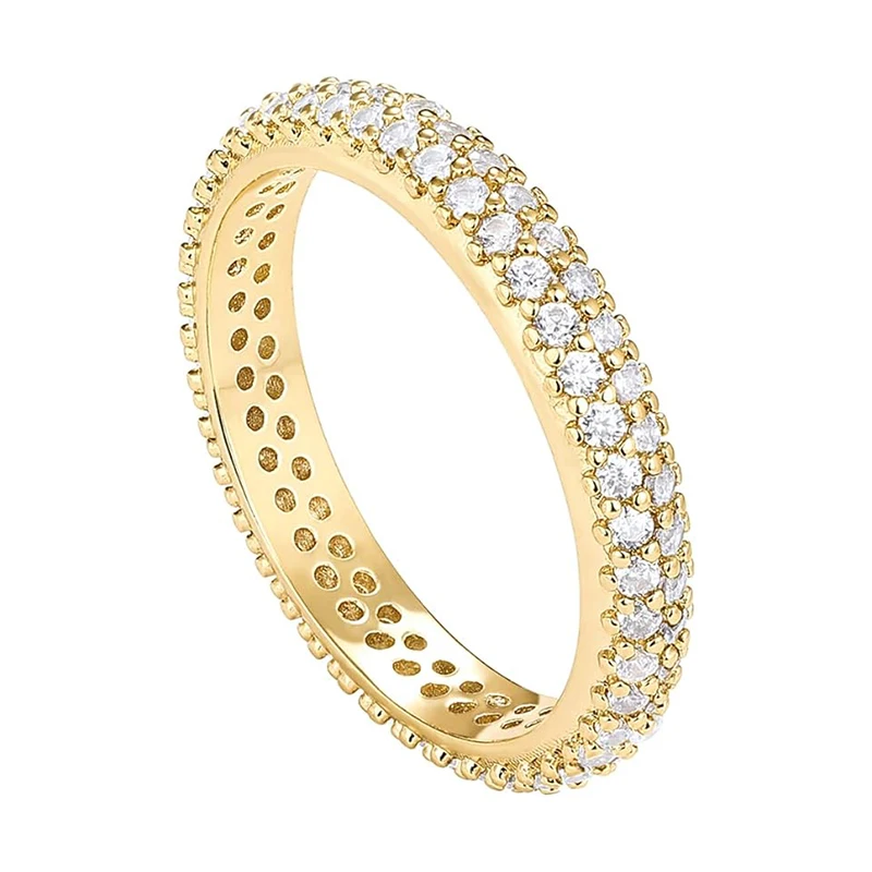 Double Row Full Moissanite Eternity Engagement Ring for Women 14K Gold Plated D-Color VVS1 Imitation Diamond Ring with GRA
