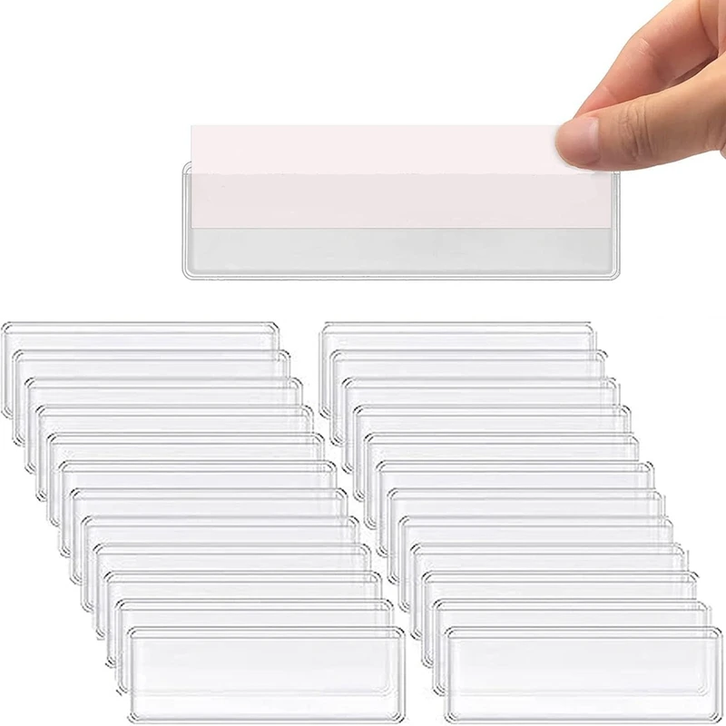 

Label Holders Adhesive Shelf Tag Clear Shelf Tag Index Card Pockets Drawers File Storage Bins Label Holder 100 Pack