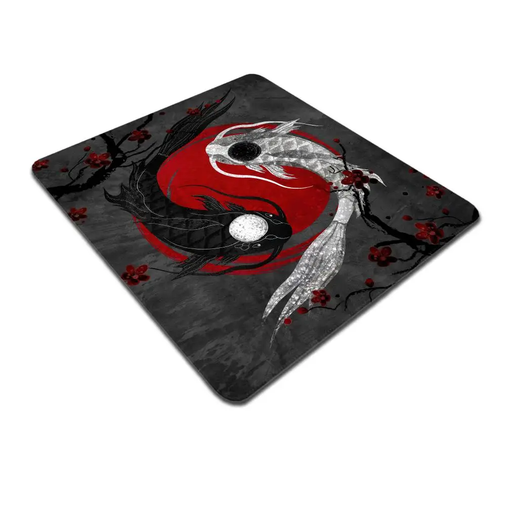 HYBXAXC Japanese Koi Desk Mat Black And Red Mouse Pad Japan Fish Yin And Yang Bushido Mousepad Rising Sun Small Mouse Mat 32x28