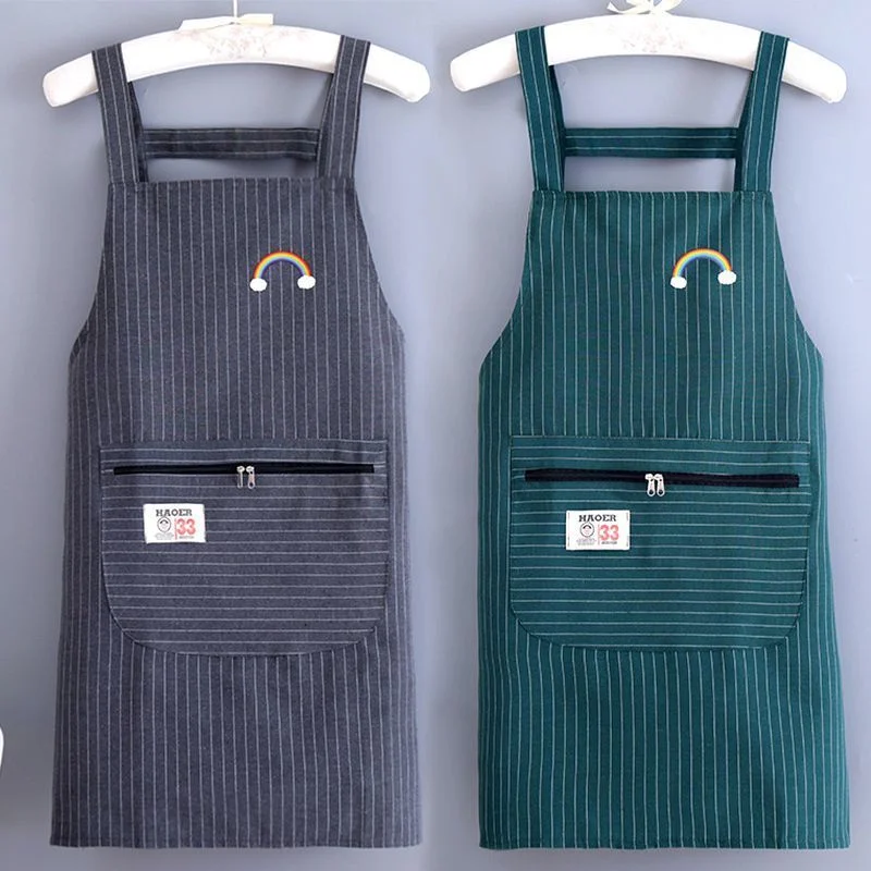 Green Stripe Bib Apron With Large Pockets Chef Waiter Kitchen Cook Kitchen Aprons For Woman Men Cafes Beauty Nails Shop