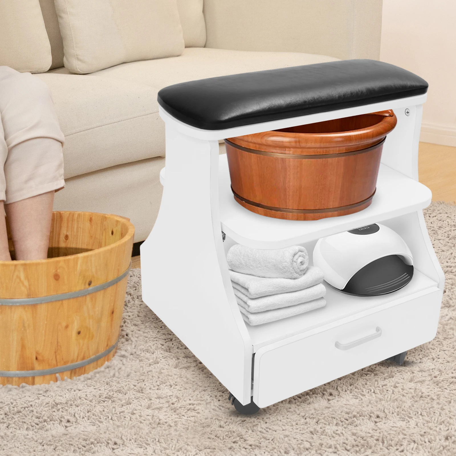 Draagbare schoonheidsspecialiste trolleywagen, salon nagel voet trolley winkelwagen, manicure pedicure winkelwagen