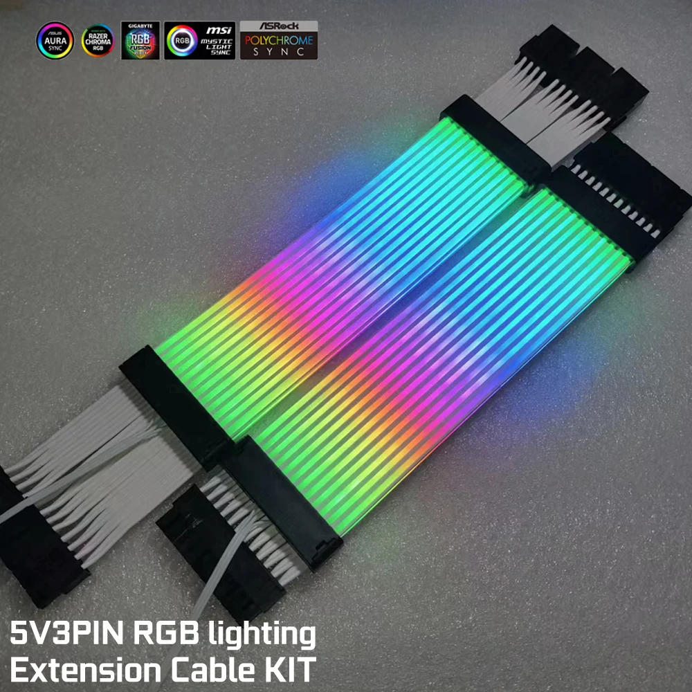 RGB 24PIN Motheboard Rallonge Câble ARGB GPU Extensions Câble 8PIN Éclairage Streamer Rainbow Neon VGA Extender PC MOD AURA