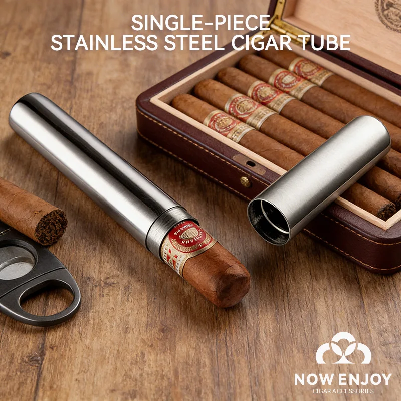 

Portable Stainless Steel Cigar Case Box for Travel Metal Single Pipe Cigar Storage Tube Smoking Accessories Gift fpr men