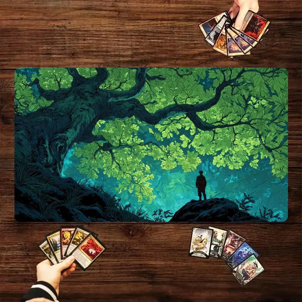 Misterioso gigante verde antigo árvore mtg playmat cartão mágico batalha esteira 35x60cm tapete mágico mtg antiderrapante durável borda costurada