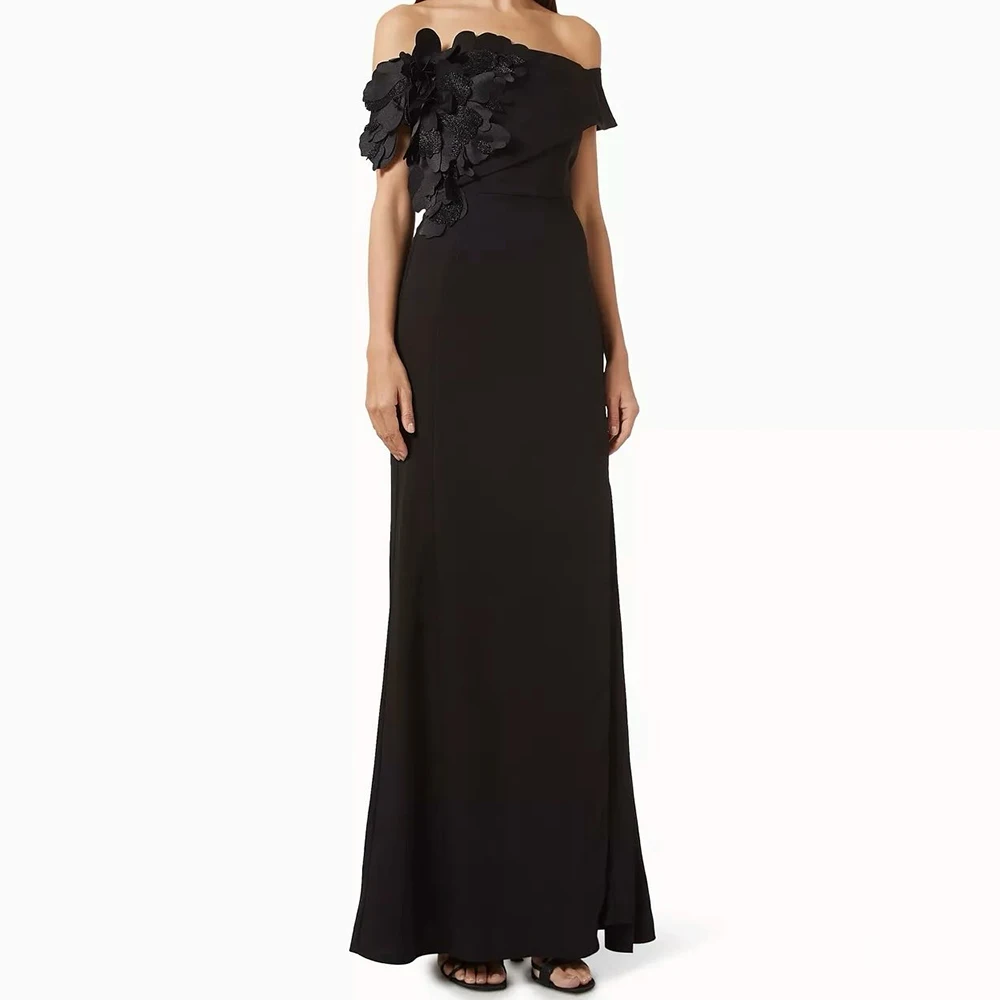 

Customized A-line Evening Dresses Ankle-length Off The Shoulder Sleeveless Prom Gown Fashion Flowers Simple Draped Party Gown