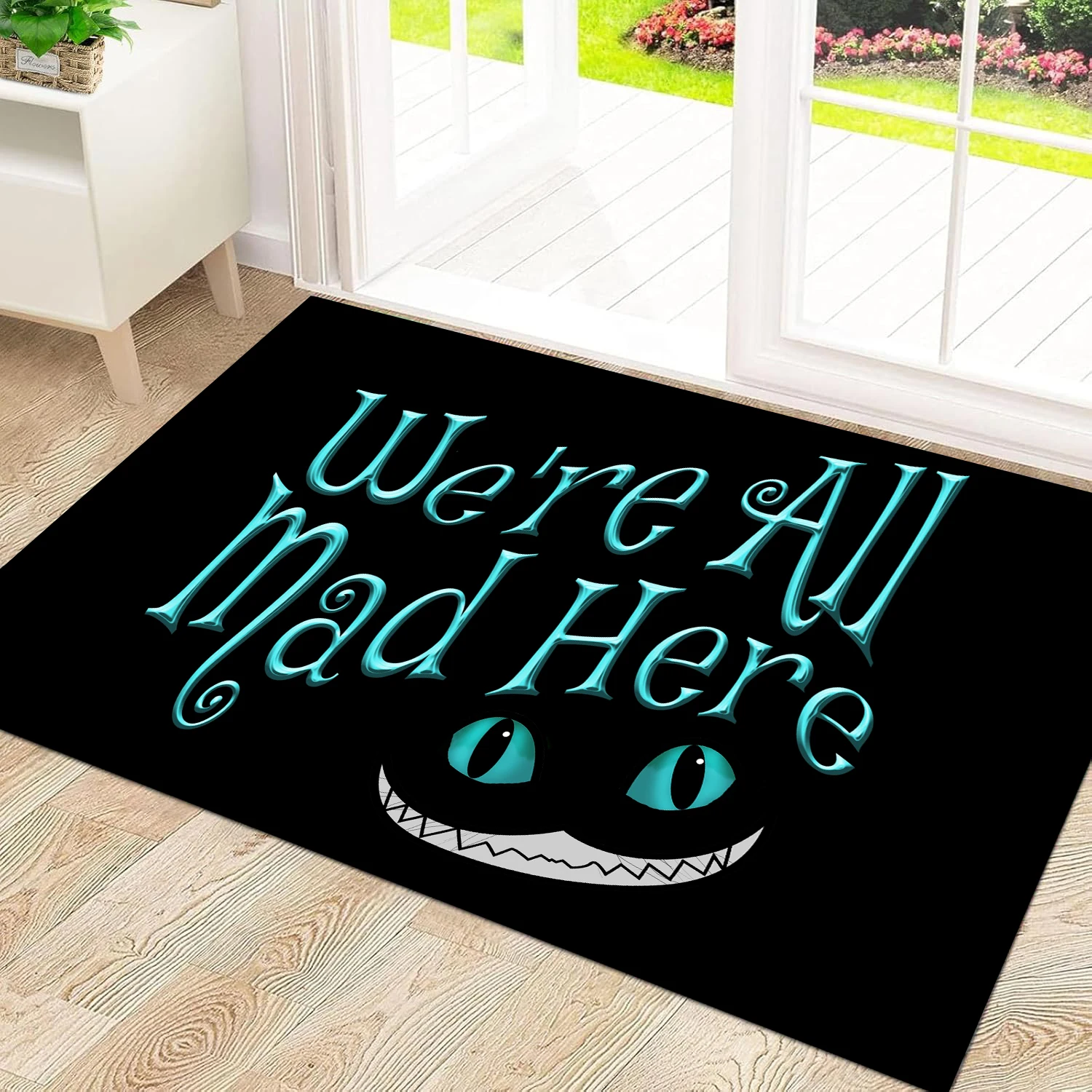 We're All Mad Here Doormat Rubber Non-Slip Halloween Decorative Mats Entryway Door Mat Indoor Outdoor Waterproof Floor Foot Mat