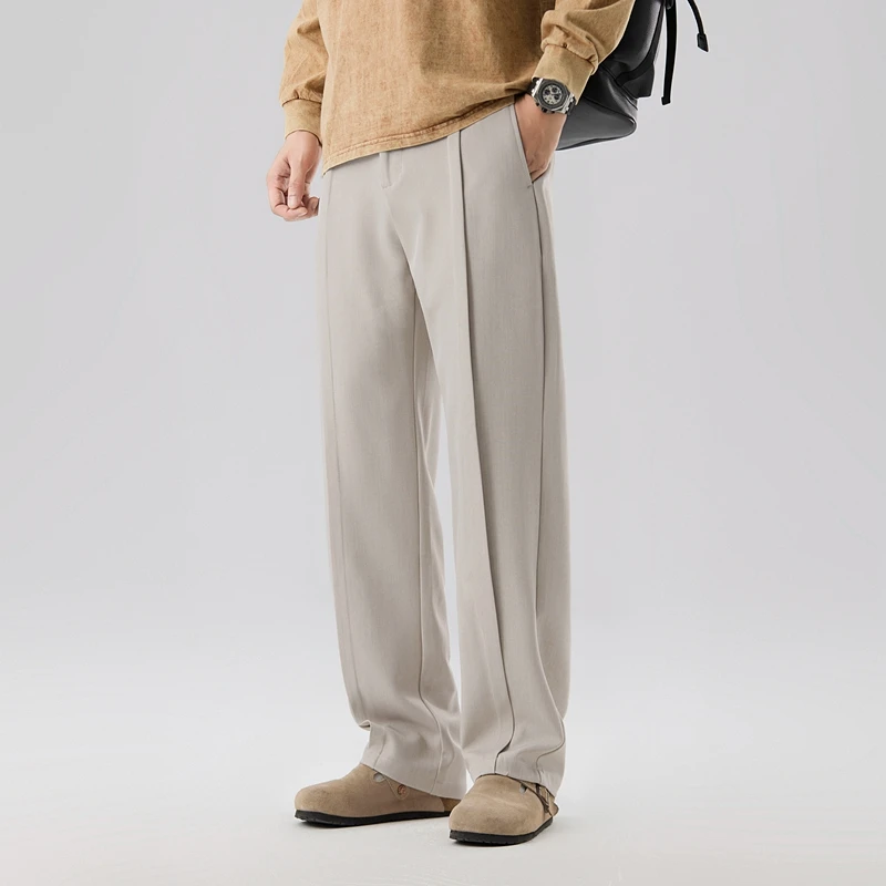 New Spring Casual Suit Pants  Korean Men\'s Pants Straight Loose Sweatpants Soft Wide Leg Long Baggy Business Trousers