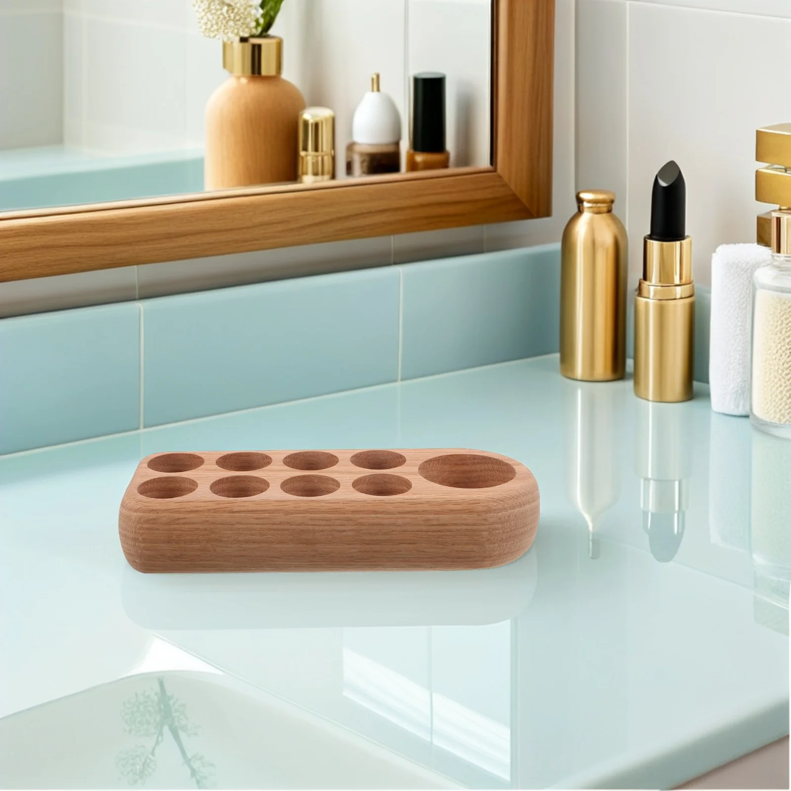 無垢材エッセンシャルオイル収納オーガナイザー9スロットラックディスプレイスタンド（ボトル、香水、ネイルポリッシュ用）寝室、浴室用