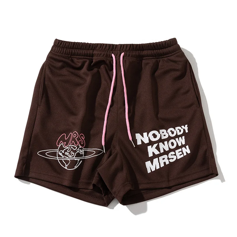 2025 Summer American men's knee length breathable quarter length training loose shorts trendy printed mesh sports shorts