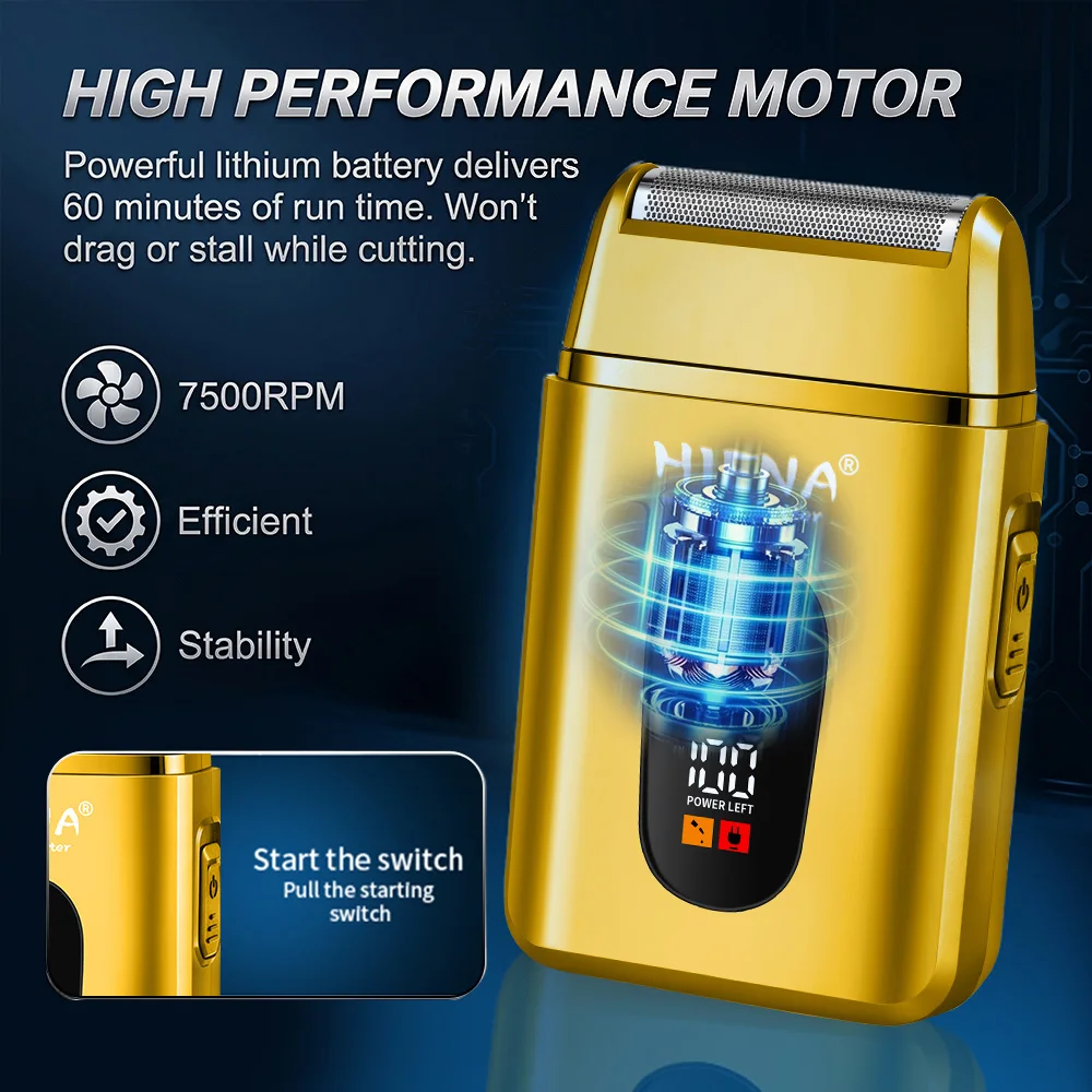 HIENA 2PCS Gold Barber Hair Clipper Set LCD USB Rechargeable T Blade Trimmer & Foil Shaver with Limit Combs Complete Haircut Kit