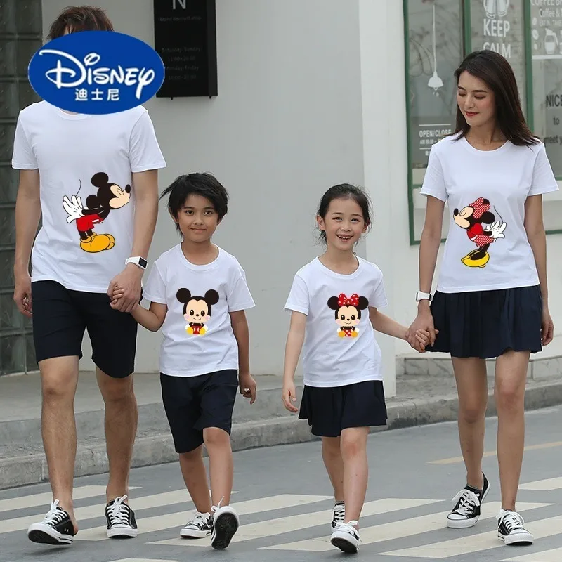 

2025 New Disney Kissing Mickey Family T-Shirts Kindergarten Sports Day Mother Daughter Matching Set