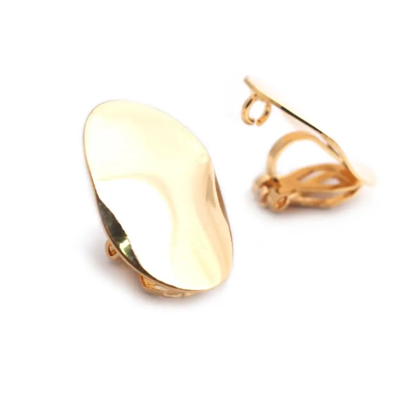 18K Gold Color Brass Wave Oval Shape Earrings Clips High Quality Diy Jewelry Making Earrings Accessories for Women