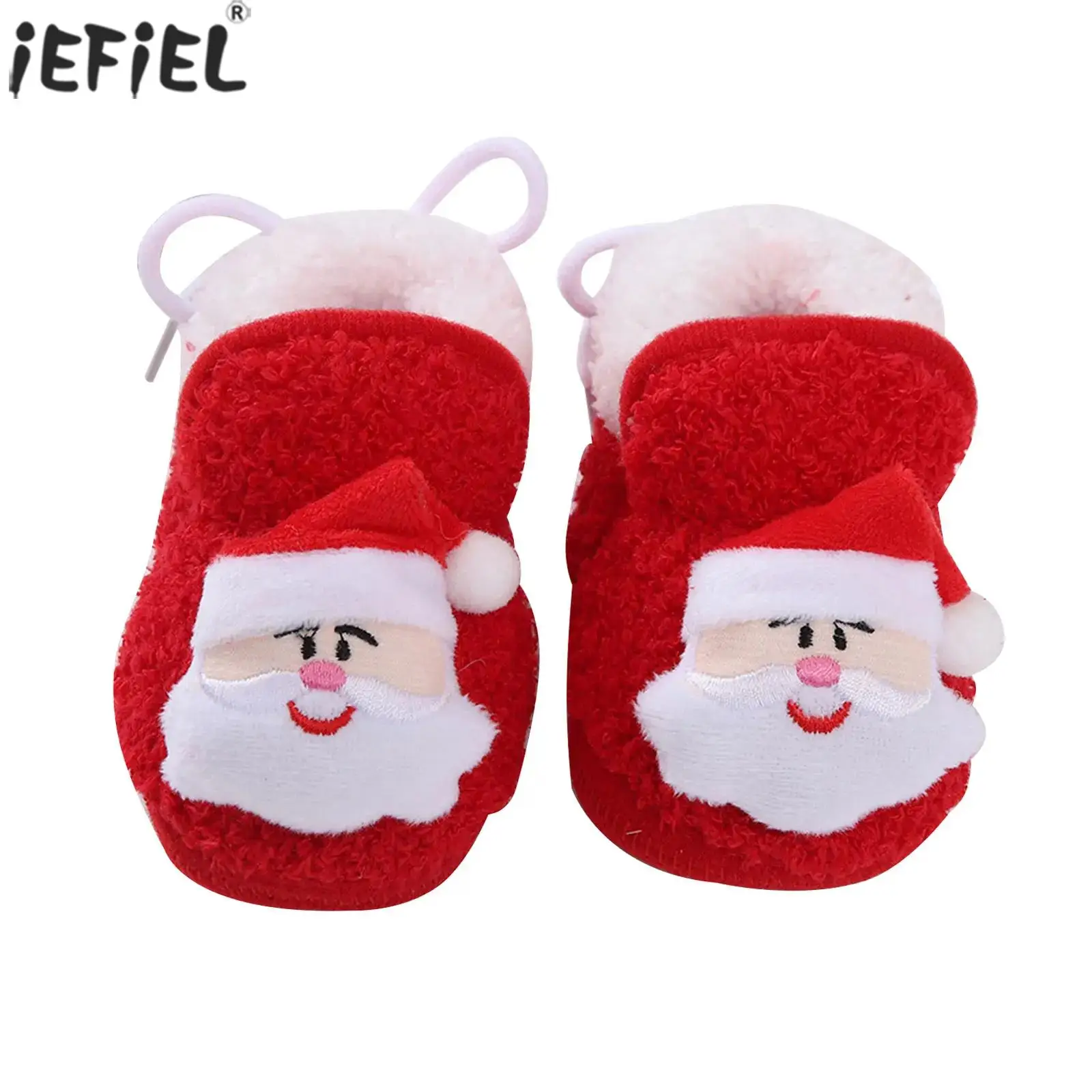 

Toddlers Unisex Baby Warm Fleece Soft Sole Crib Shoes Christmas Santa Claus Reindeer Snowman Prewalker Shoes Drawstring Footwear