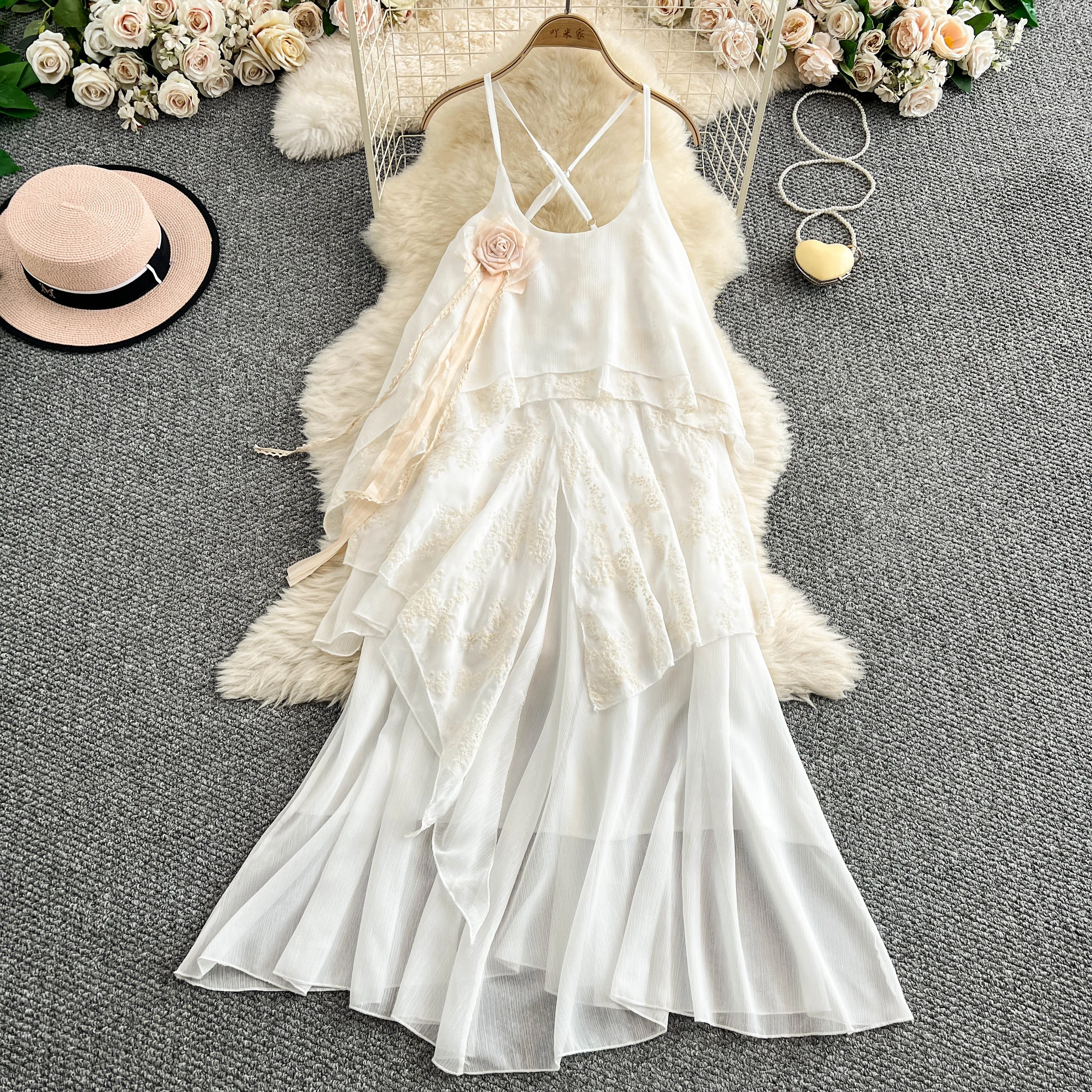 Chic asymmetrical Criss-Cross mesh Slip Dress Fashion Beach Casual fairycore gothic dress Vacation Summer Women dresses