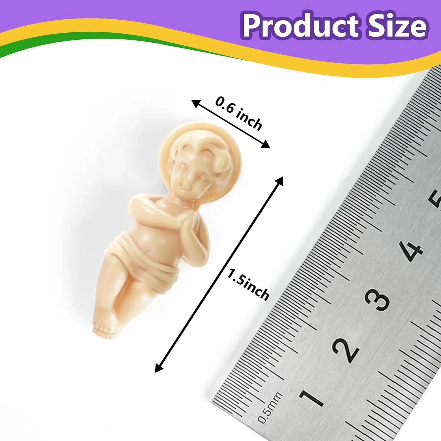 King Cake Baby Jesus Figur 1,5" Baby Jesus Figuren mit Geschenktüte Karneval Party Kuchen Topper Dekorationen Osterei Stuffer – Detail 2