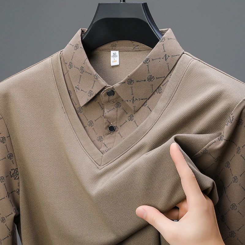 Advanced long sleeve men\'s polo shirt autumn new fashion two-piece design high-quality brand comfortable casual business T-shirt