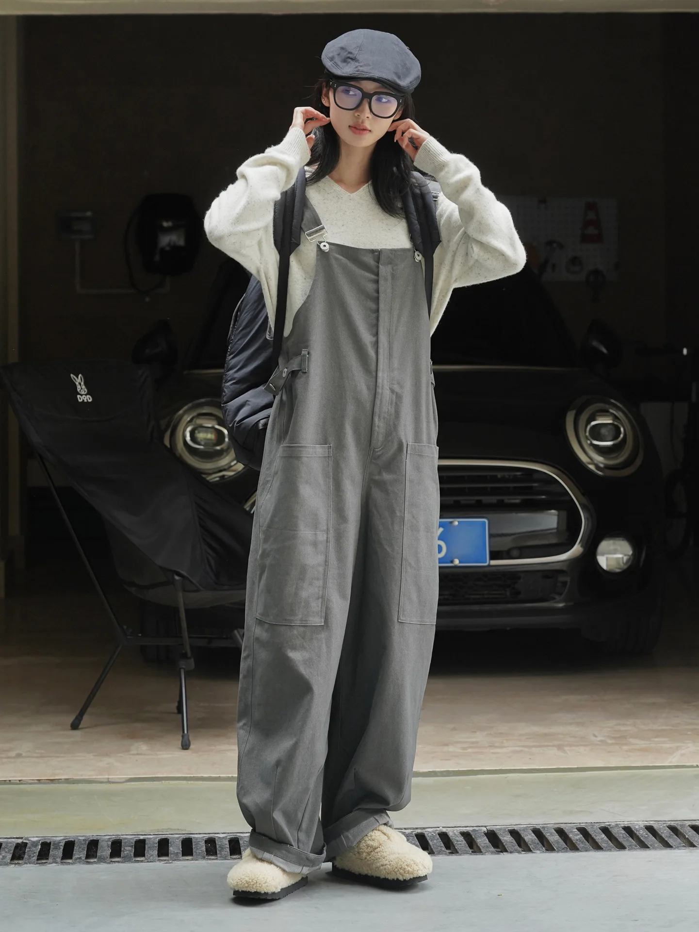 

Autumn and Winter Women's Casual Solid Pocket Decoration Loose Wide Leg Strap Pants