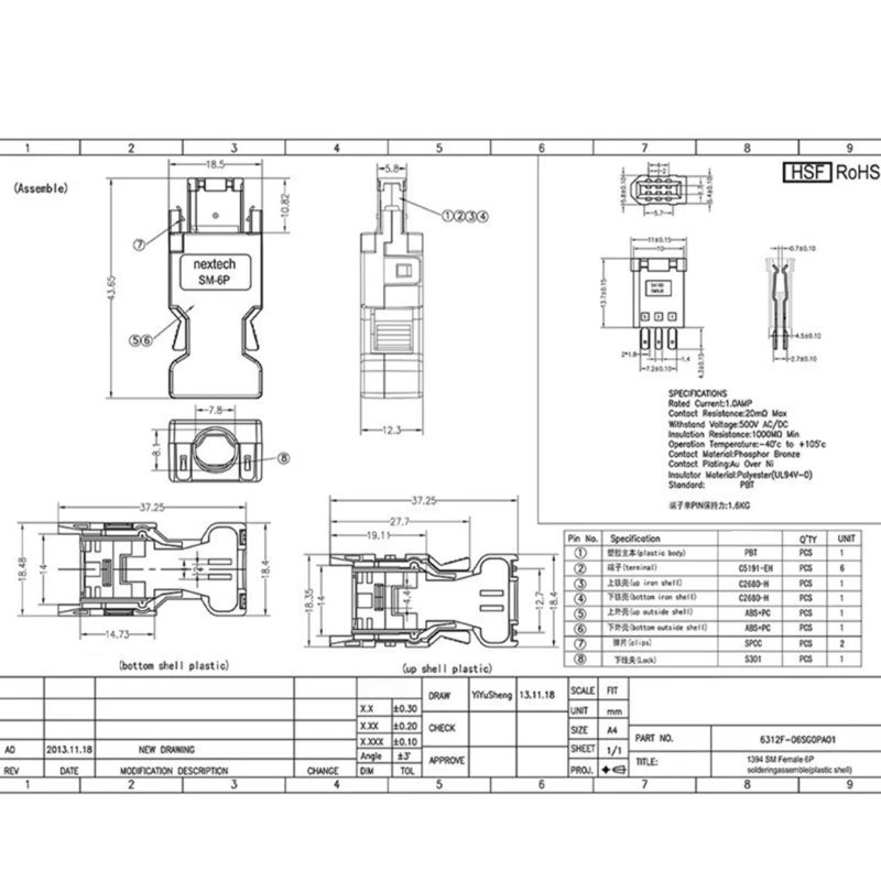 P9FA 6 Pin Wiring End Part with Plastic Housing for Repair Supply Use