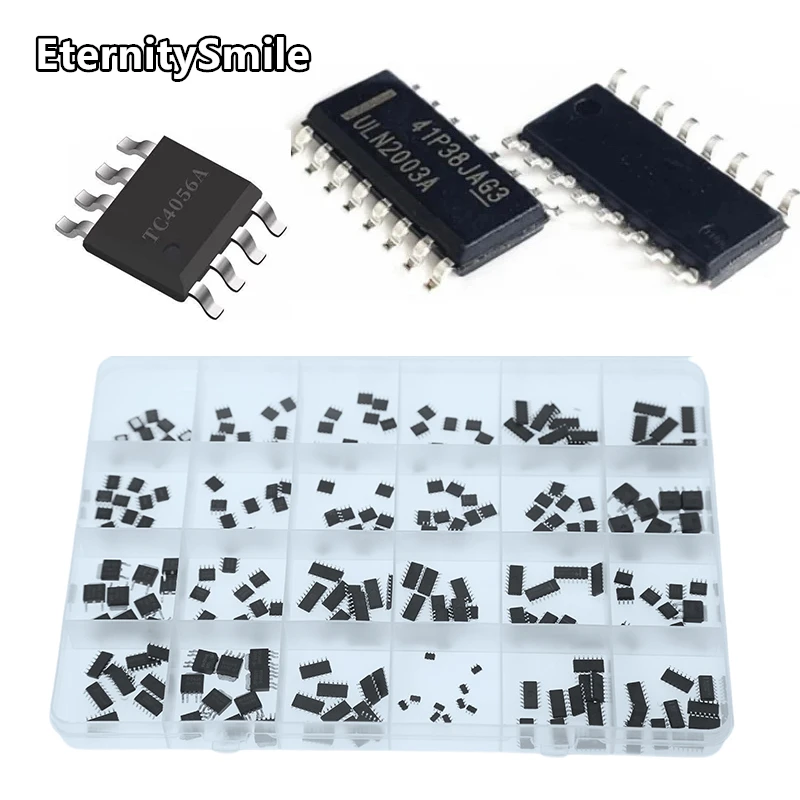 240Pcs/ Box IC Chip Transistor Kit TC-CD 24 Values SMD Integrated Circuit TC4056A TL494CD NE555 LM358D LM393P SG3525A 78M08