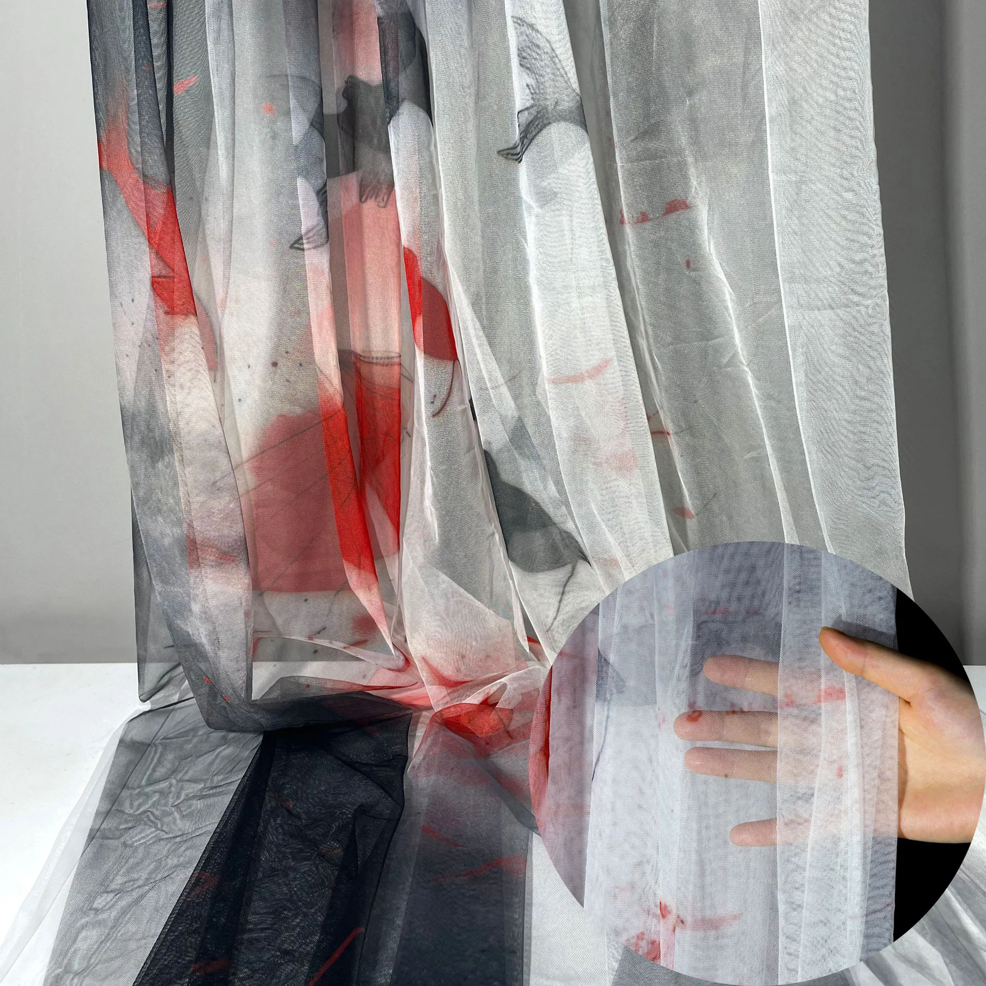 

Чернила в китайском стиле для плавания, рыба, карп кои, красный карп, сетка, сетка, красный набор фотографий, реквизит ручной работы, фоновая ткань