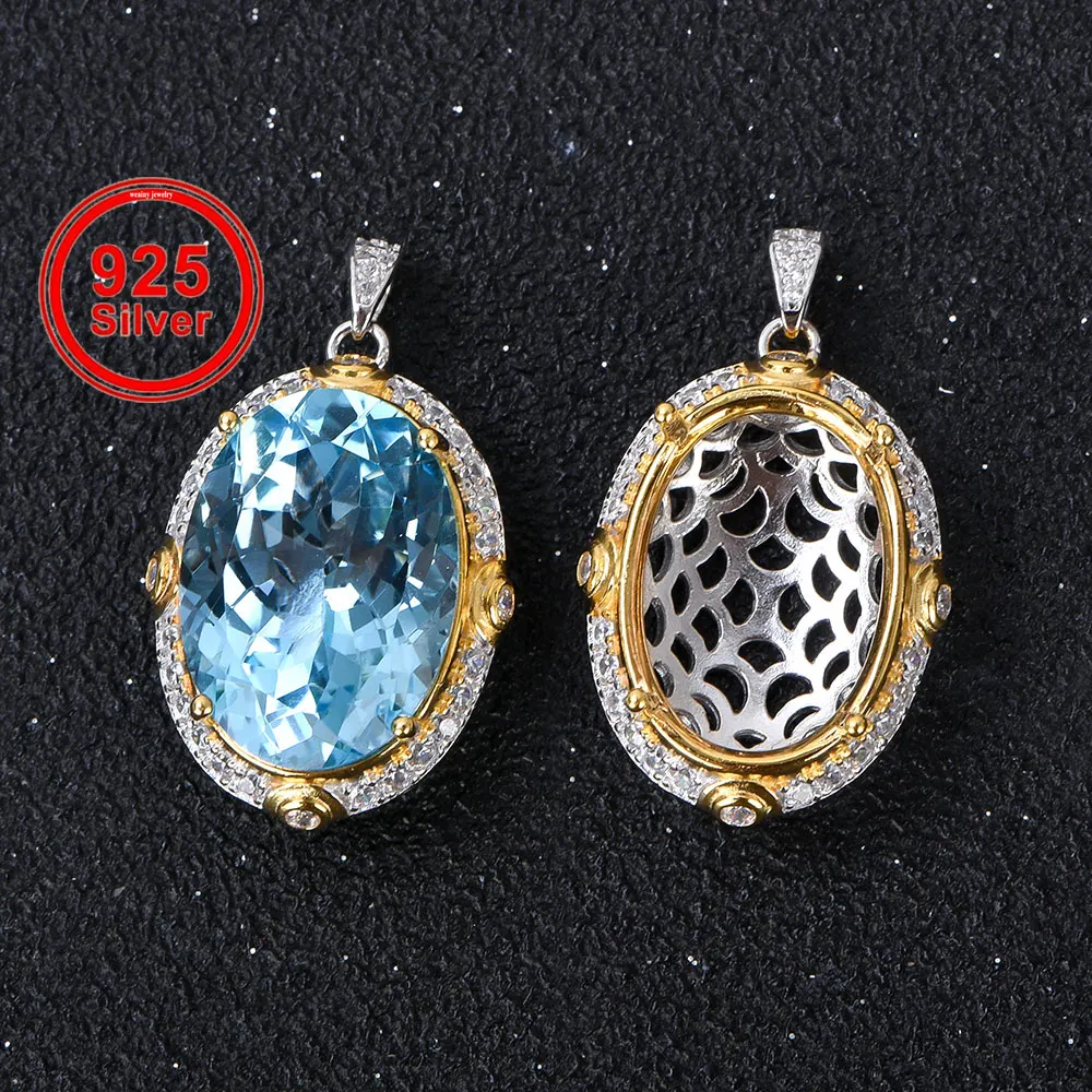 10x14-13x18mm S925 Sterling Silver Pendant Setting, Two-Tone Plated Jewelry Base for DIY Necklace Making