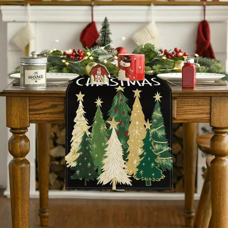 Christmas Tree Table Runner Holiday Tablecloth Linen Rectangular Farmhouse Table Runner Christmas Table Cloth For Seasonal