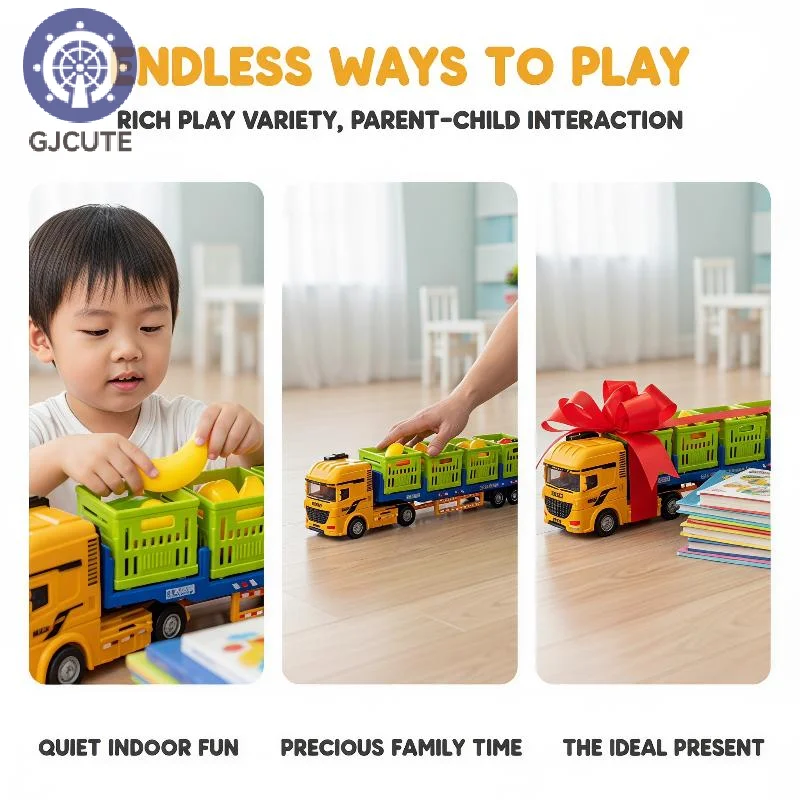 Simulation Fruit Vegetable Transport Truck Die-cast Freight Roadblock Large Car Model Pretend Play Toys For Children Gifts