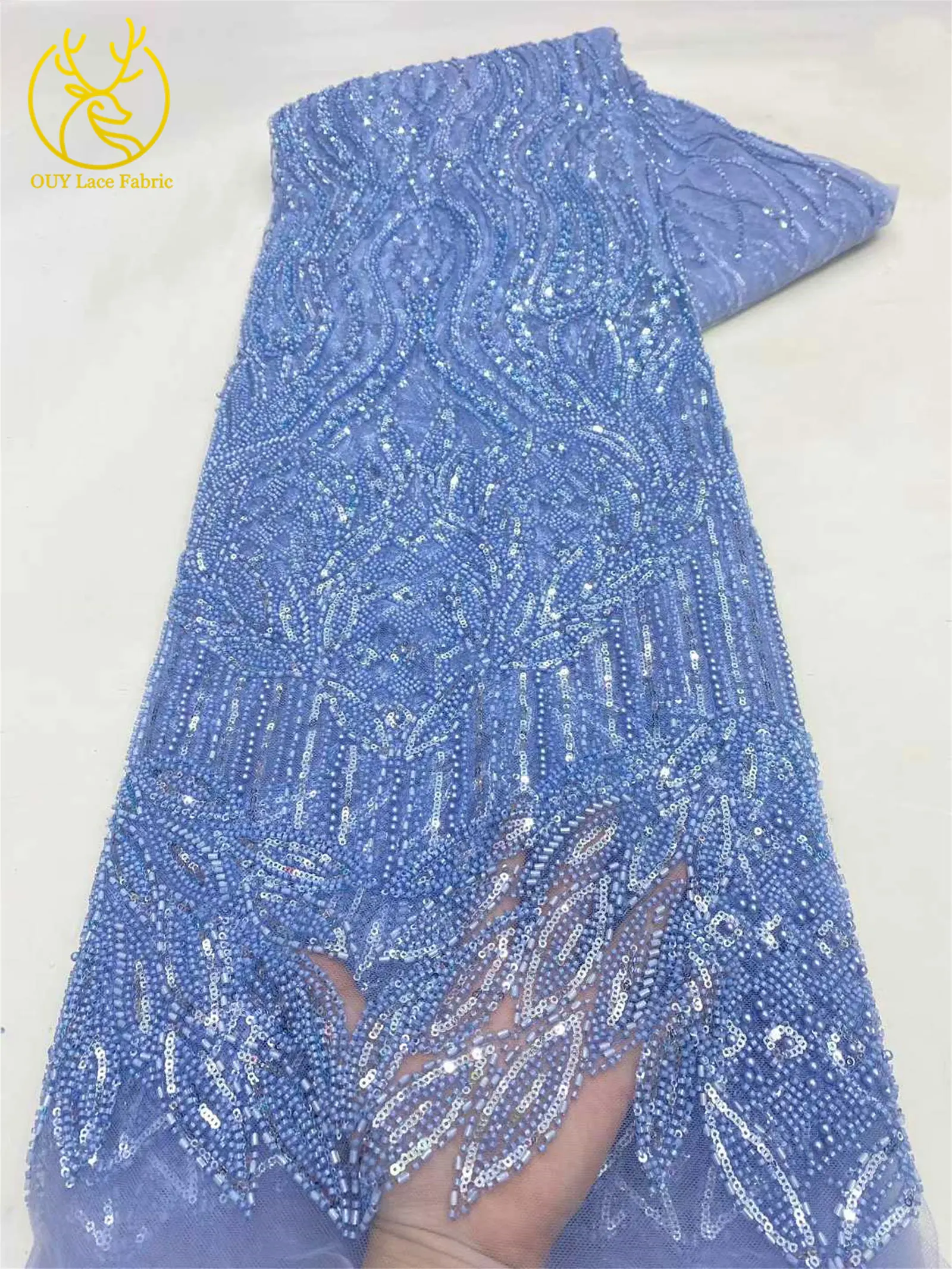 Eleganter Afrikanischer Pailletten-Perlen-Spitzenstoff 2026 Hochwertige Nigerianische Französische Bräutigam-Stickerei Tüll-Spitzenstoff für Braut und Hochzeit – Detail 13