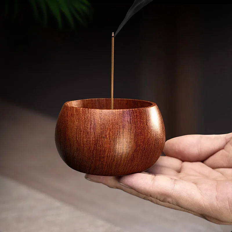Rosewood Round Incense Holder Travel Portable Wooden Incense Base Home Sandalwood Multi-hole Incense Burner