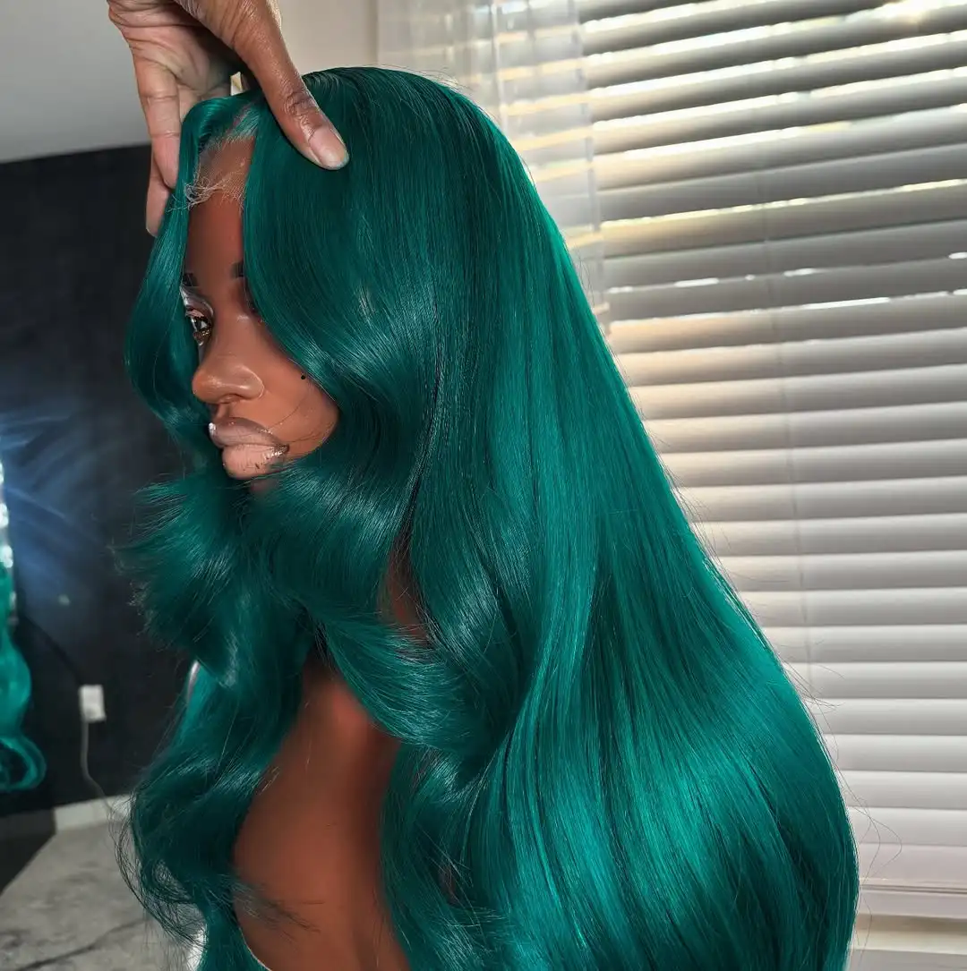 Transparent 13x4 Lace Frontal Body Wave Human Hair Wigs Colored Cyan Green 13x6 Lace Front Wig Brazilian Pre Plucked for Women image 3