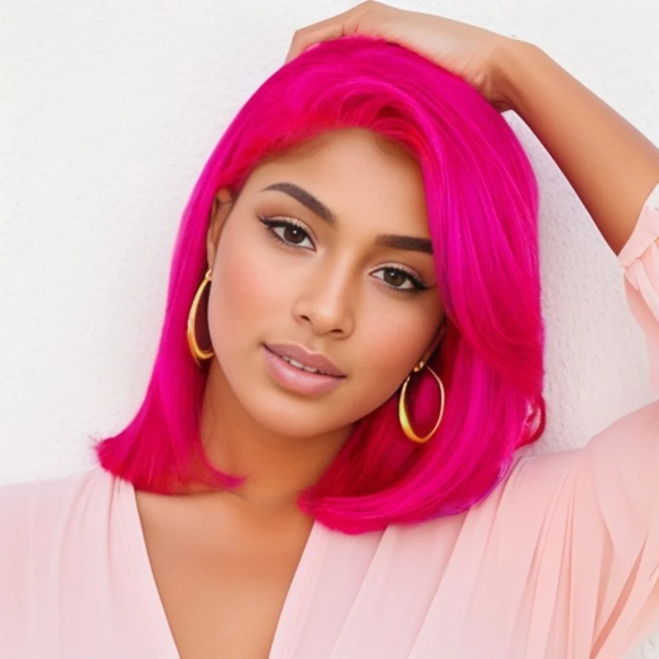 

13x4 Lace Front Straight Bob Human Hair Wigs Colored Dark Pink Party Daily Wear Wigs Cosplay